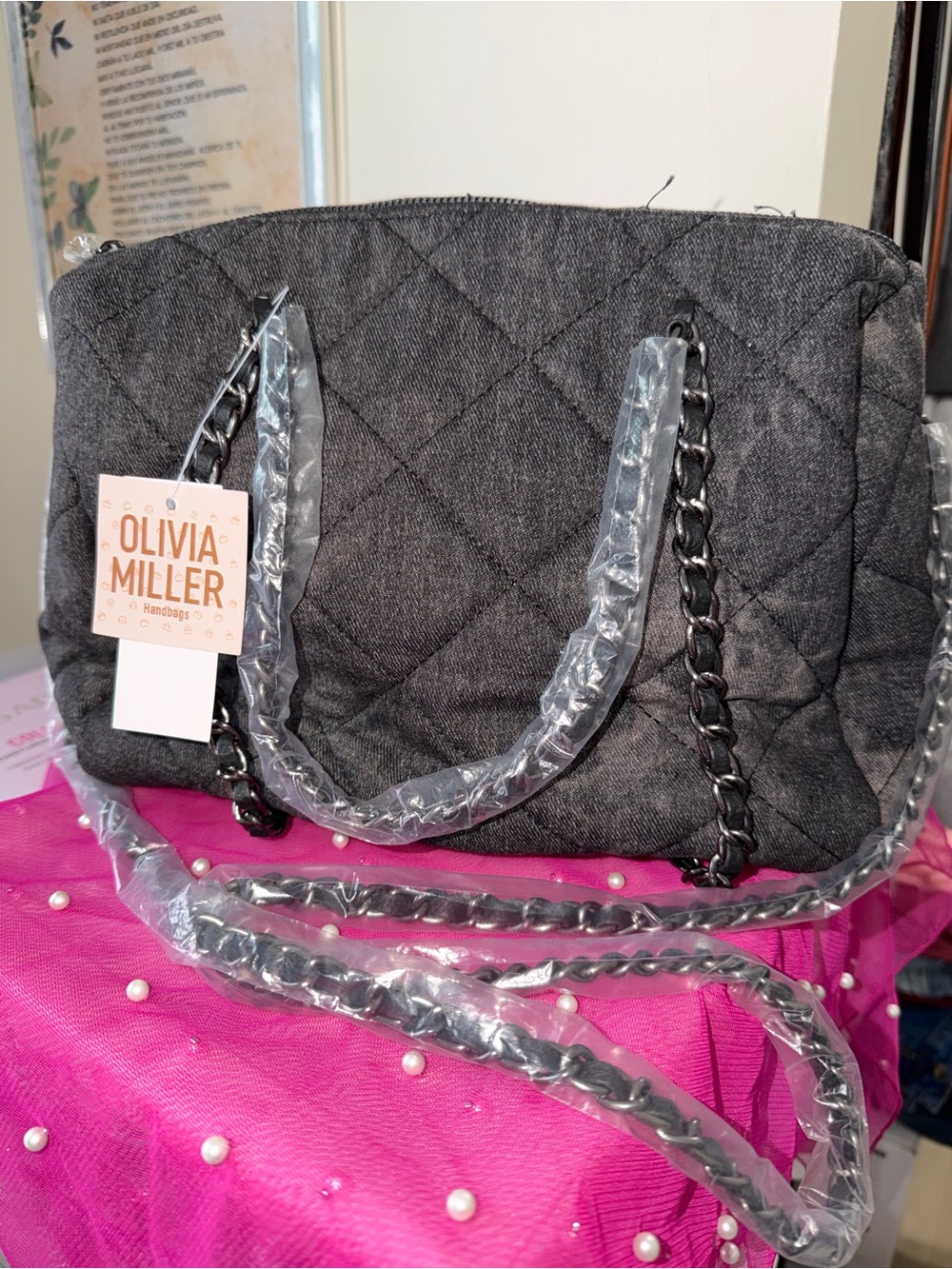 Olivia Miller Quilted Dark Gray Shoulder Bag